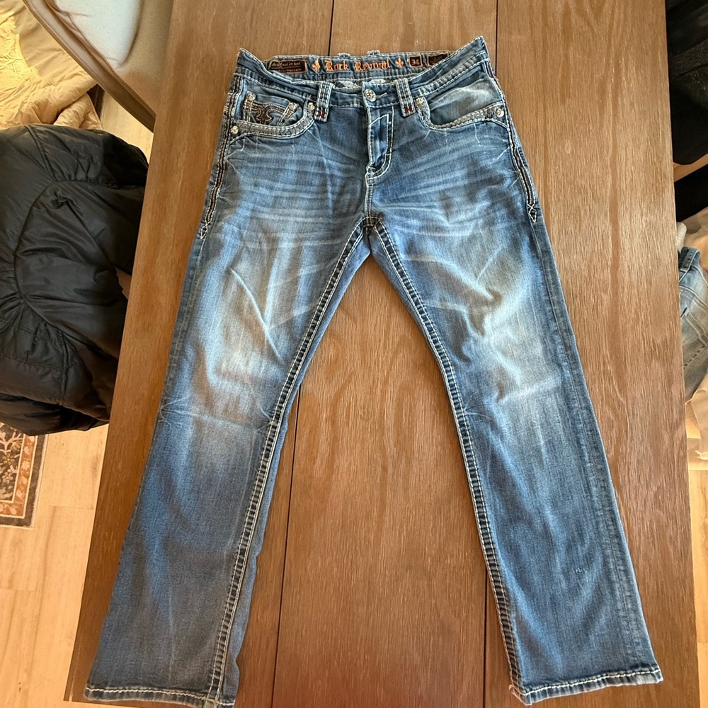 Rock Revival Men's Faded Blue Straight Jeans